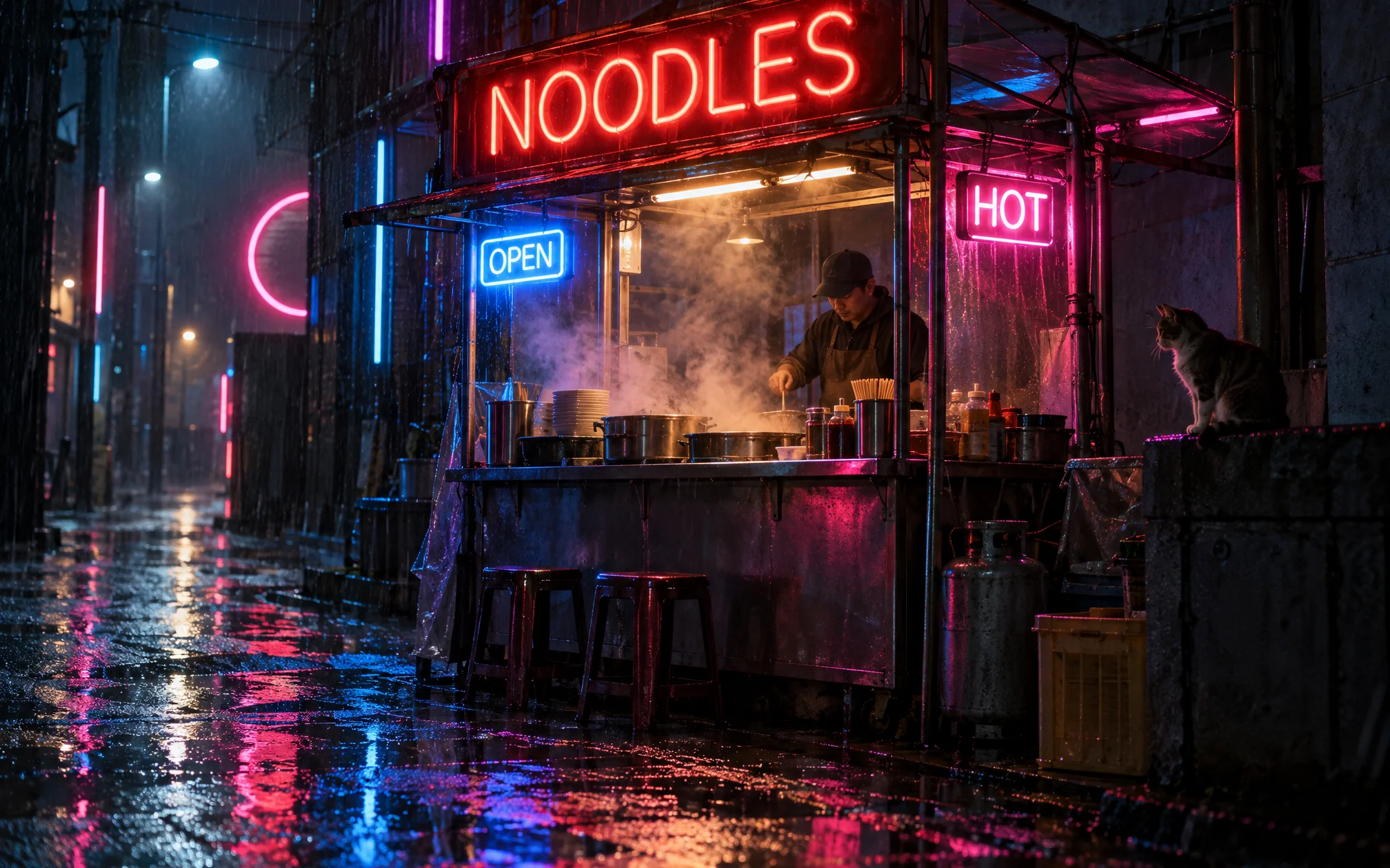 cyberpunk noodles stall