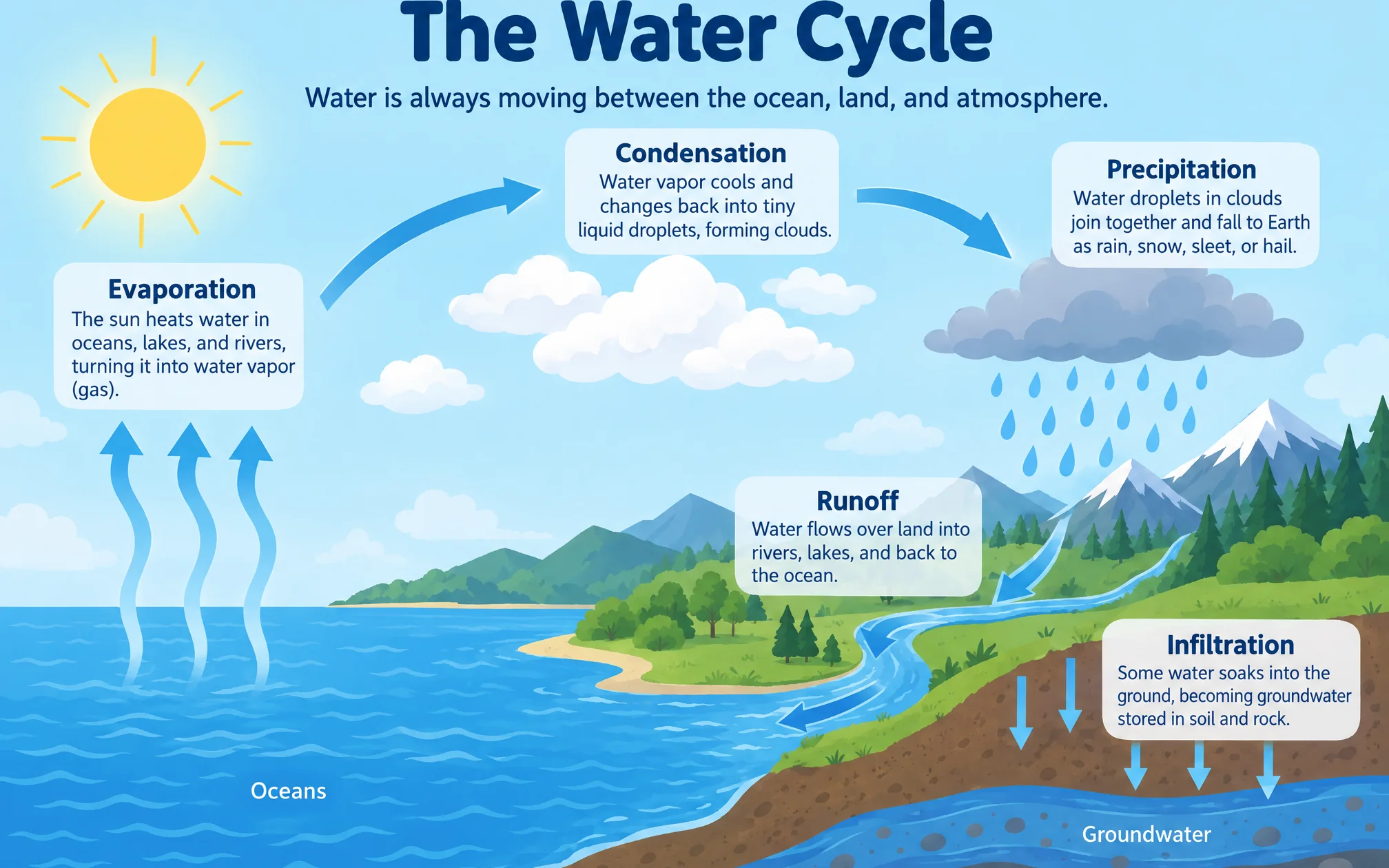 Infographic explaining water cycle