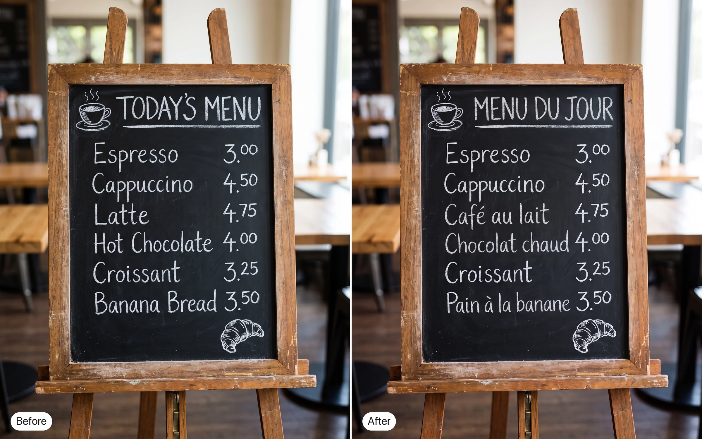 Chalkboard menu translation