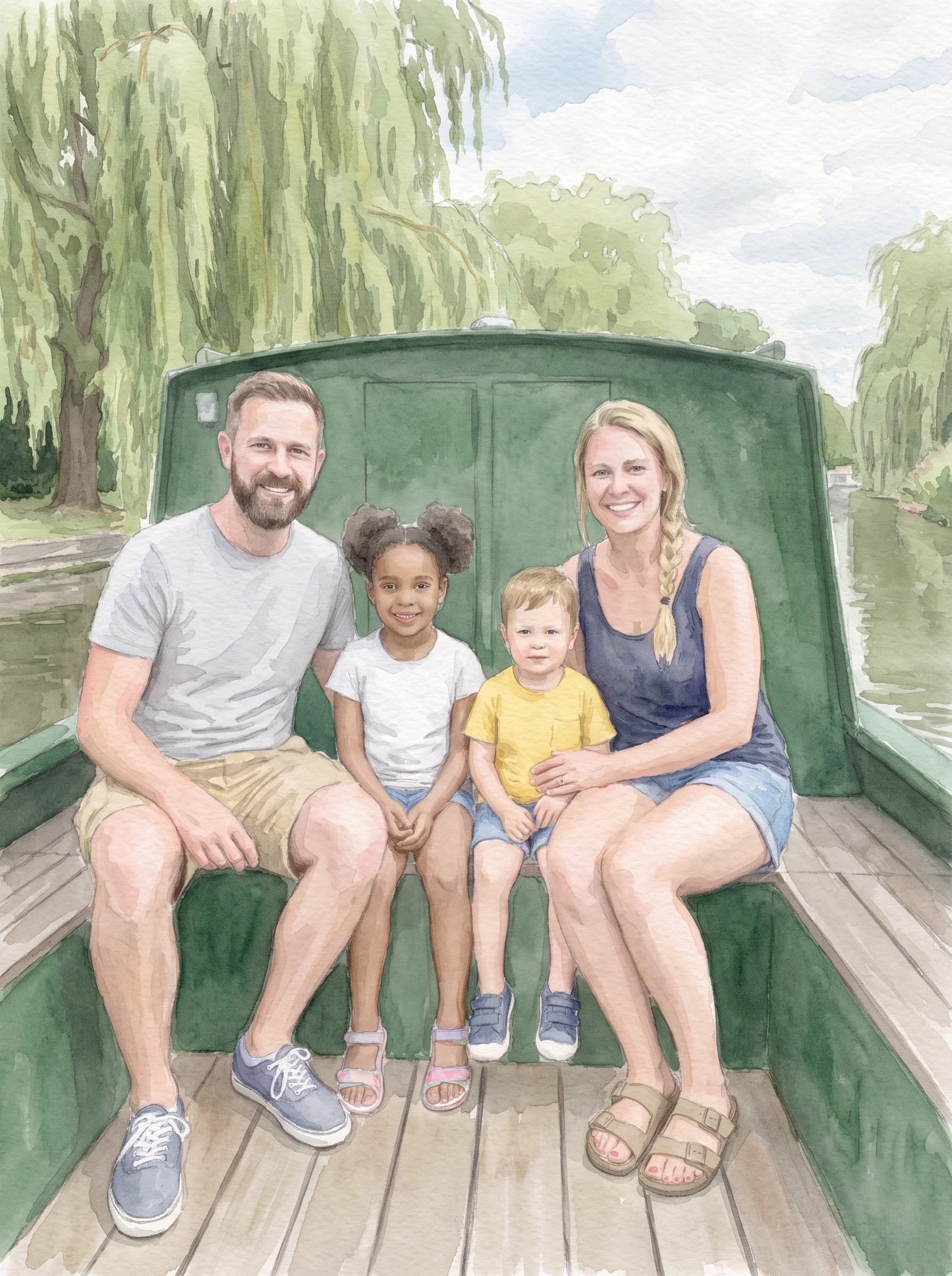 A family photo in a hand-drawn style