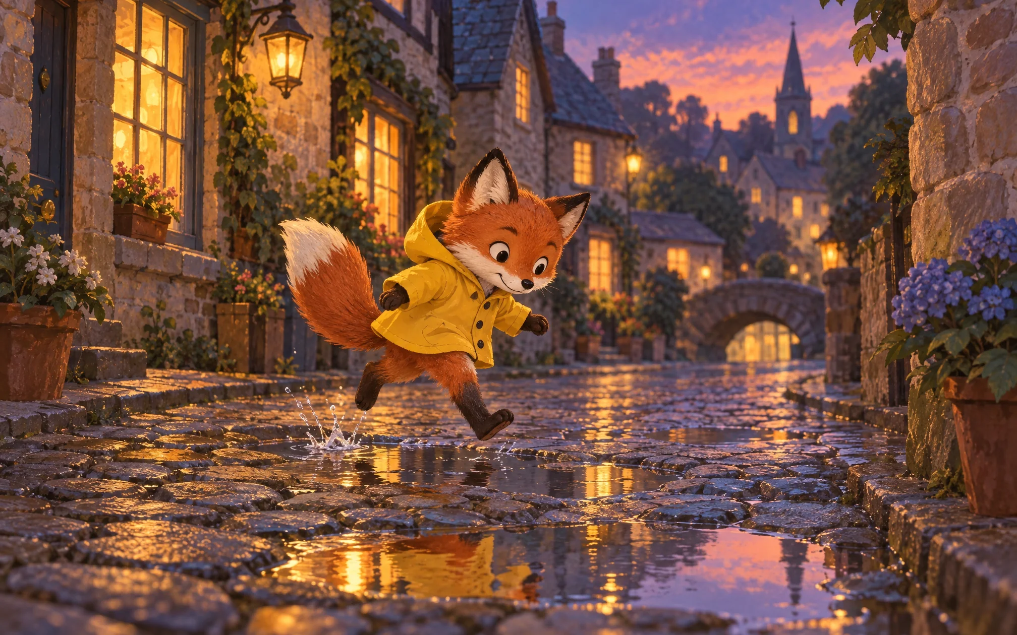 children's illustration of fox in raincoat