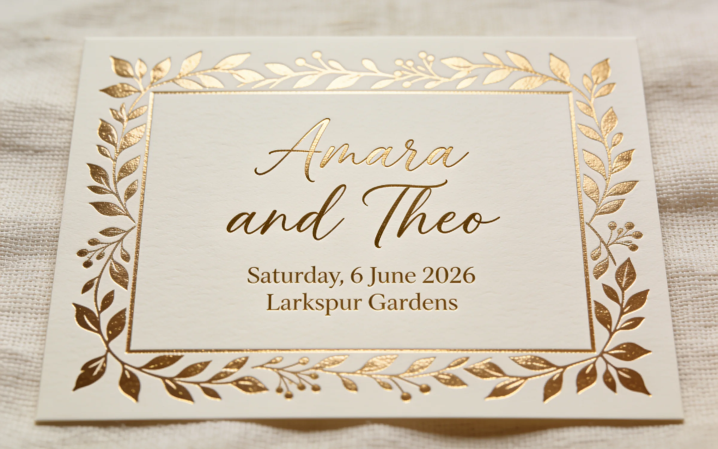 Gold foil wedding invitation