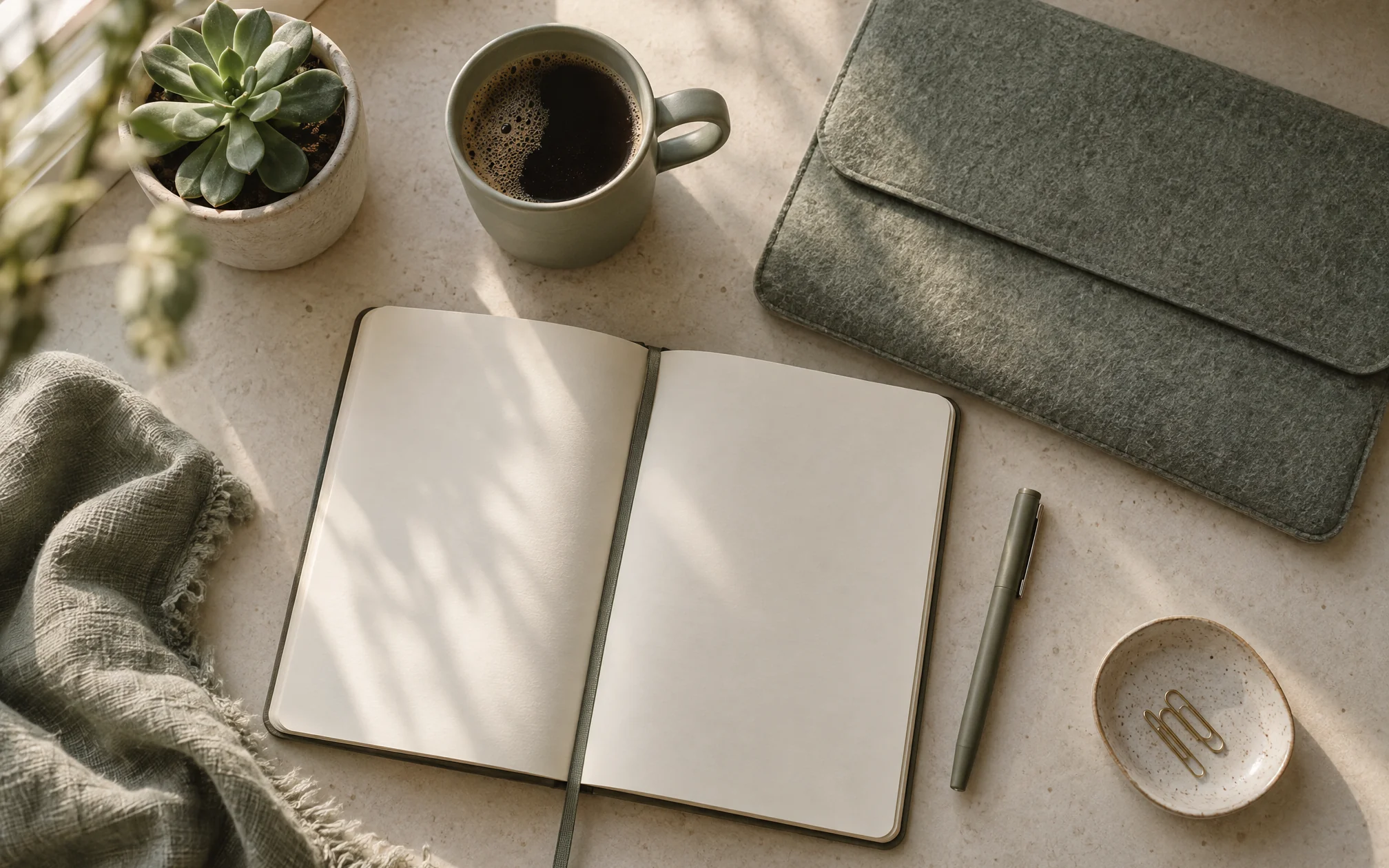 flat lay organised desk