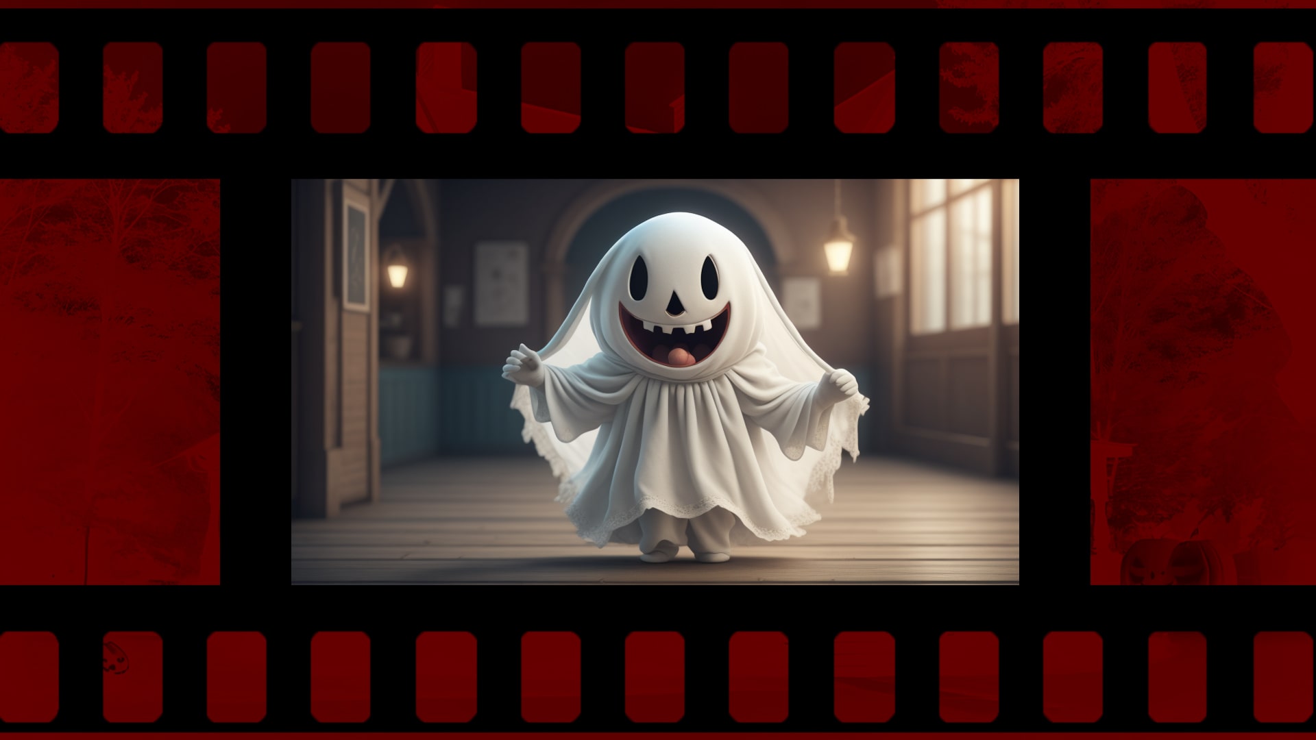 A playful ghost with a friendly smile