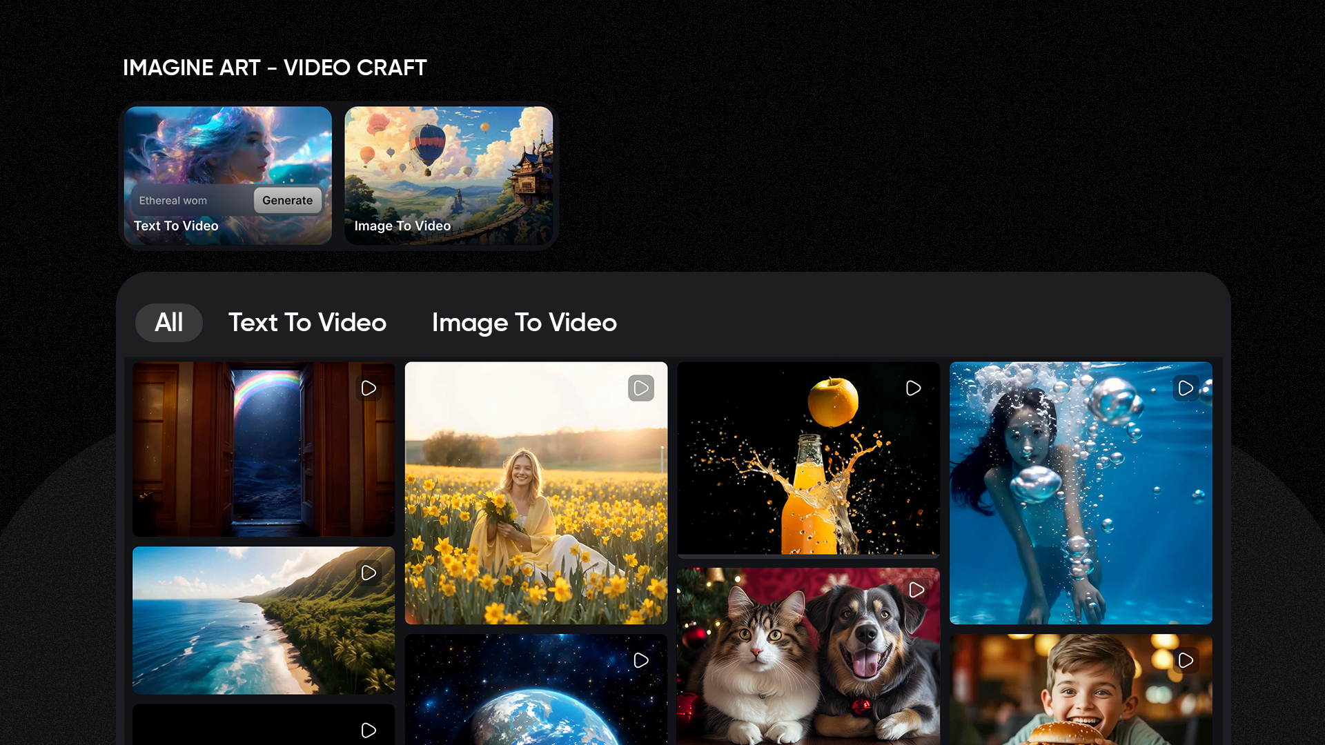 ImagineArt's VideoCraft Dashboard 