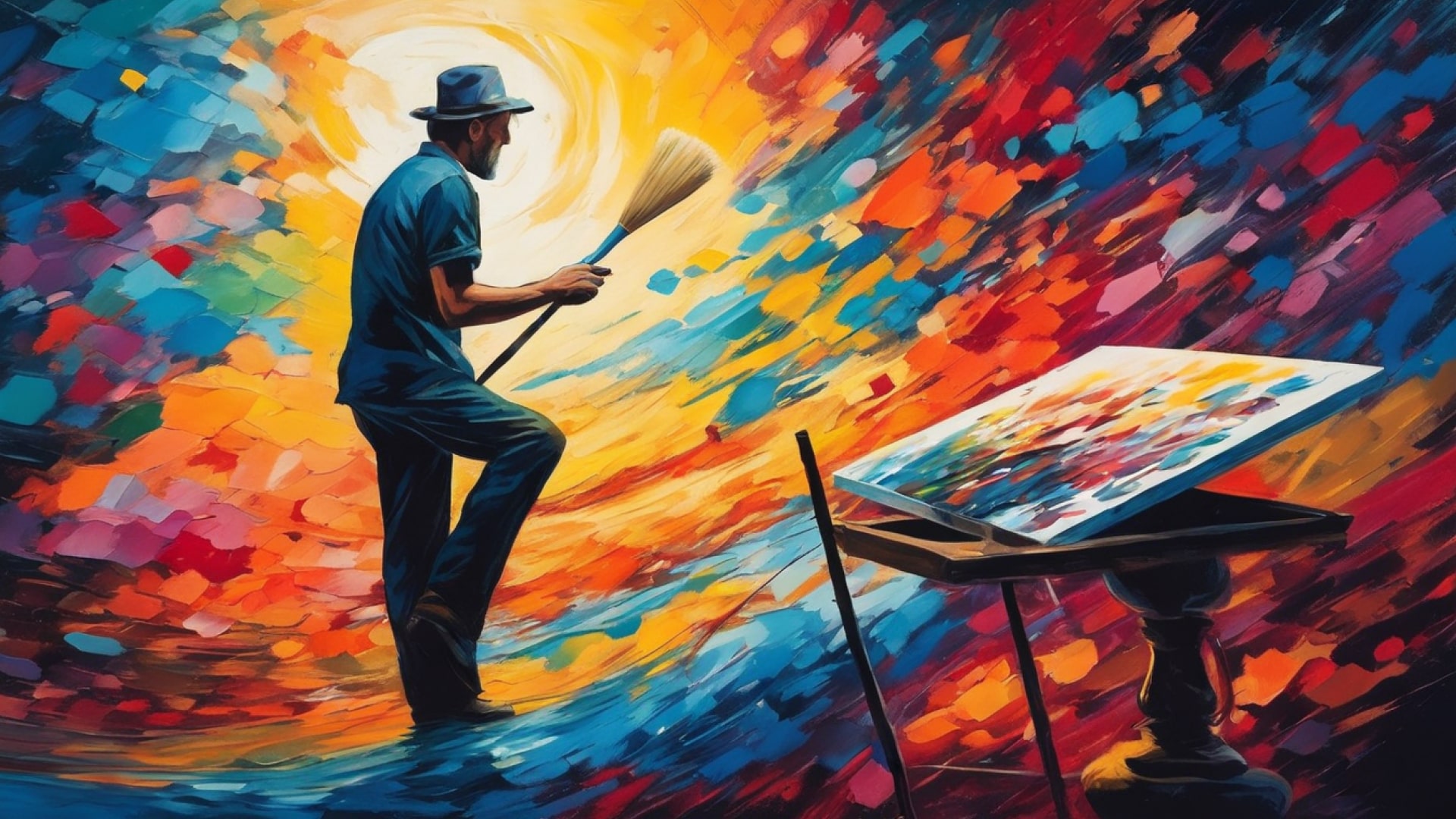 An illustration showing an artist with a paintbrush extending the canvas infinitely