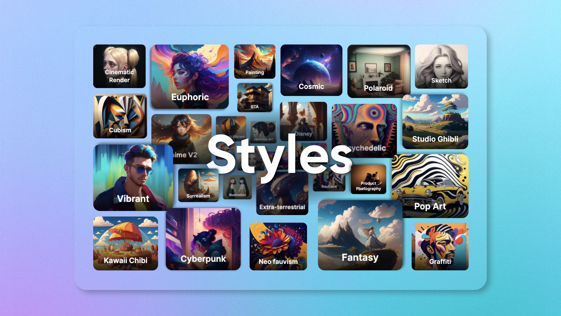 image displaying a diverse array of artistic styles and genres