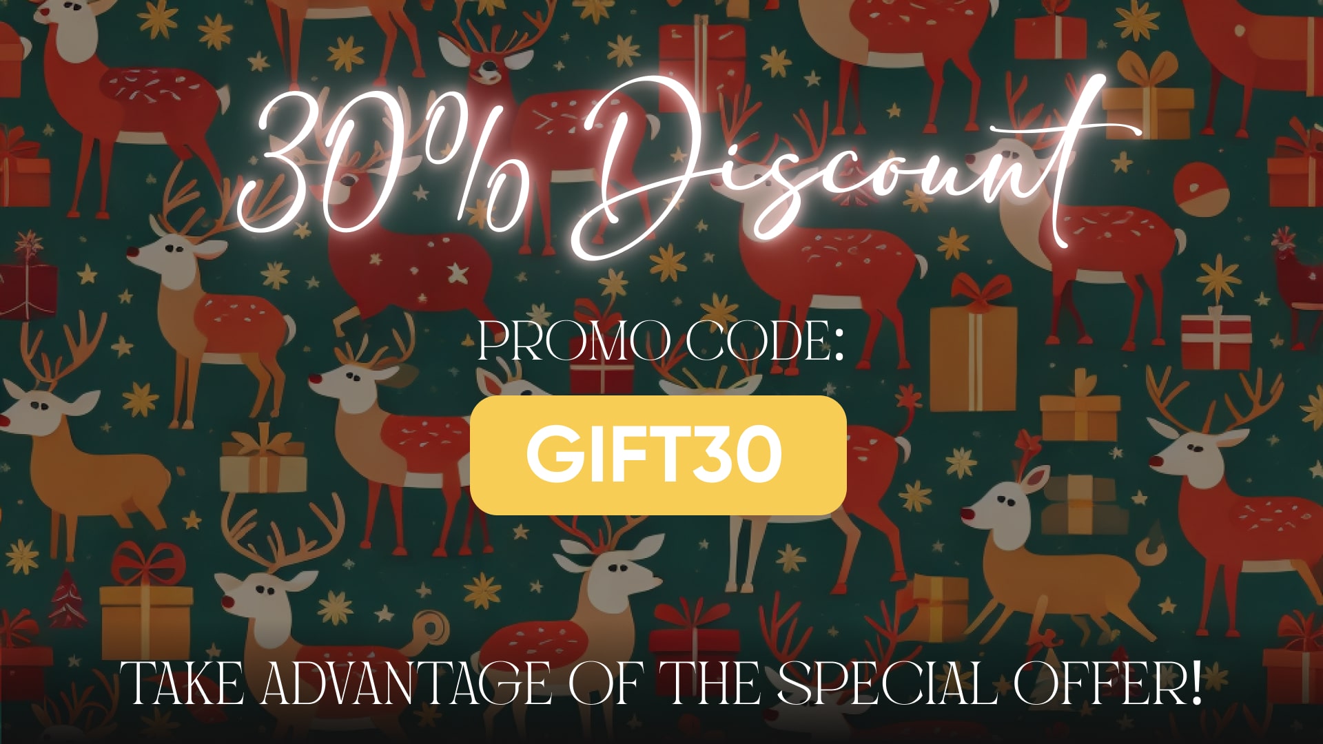 Design a banner showcasing the exclusive 30% discount with the promo code 'GIFT30'.