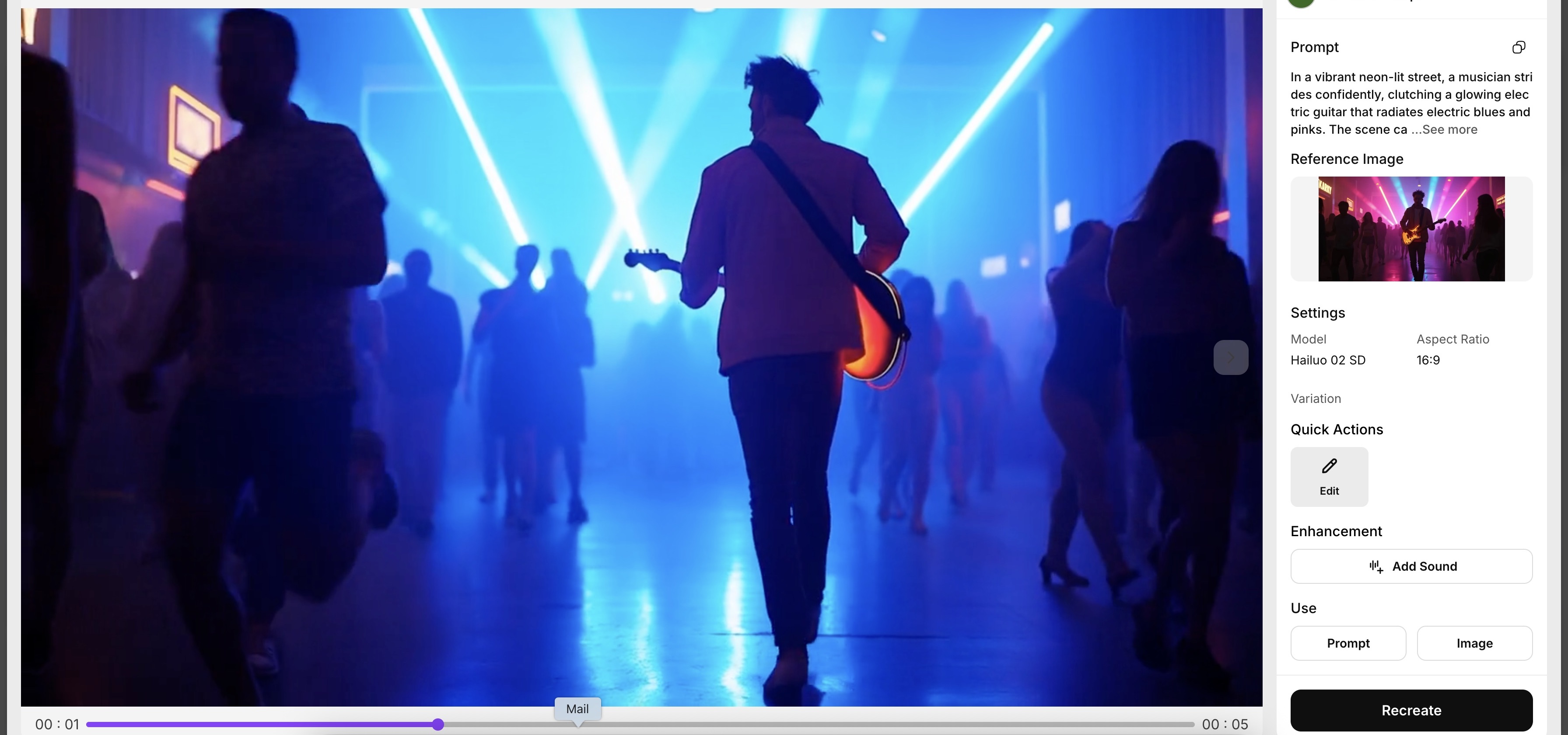 Music video generated using Hailuo AI