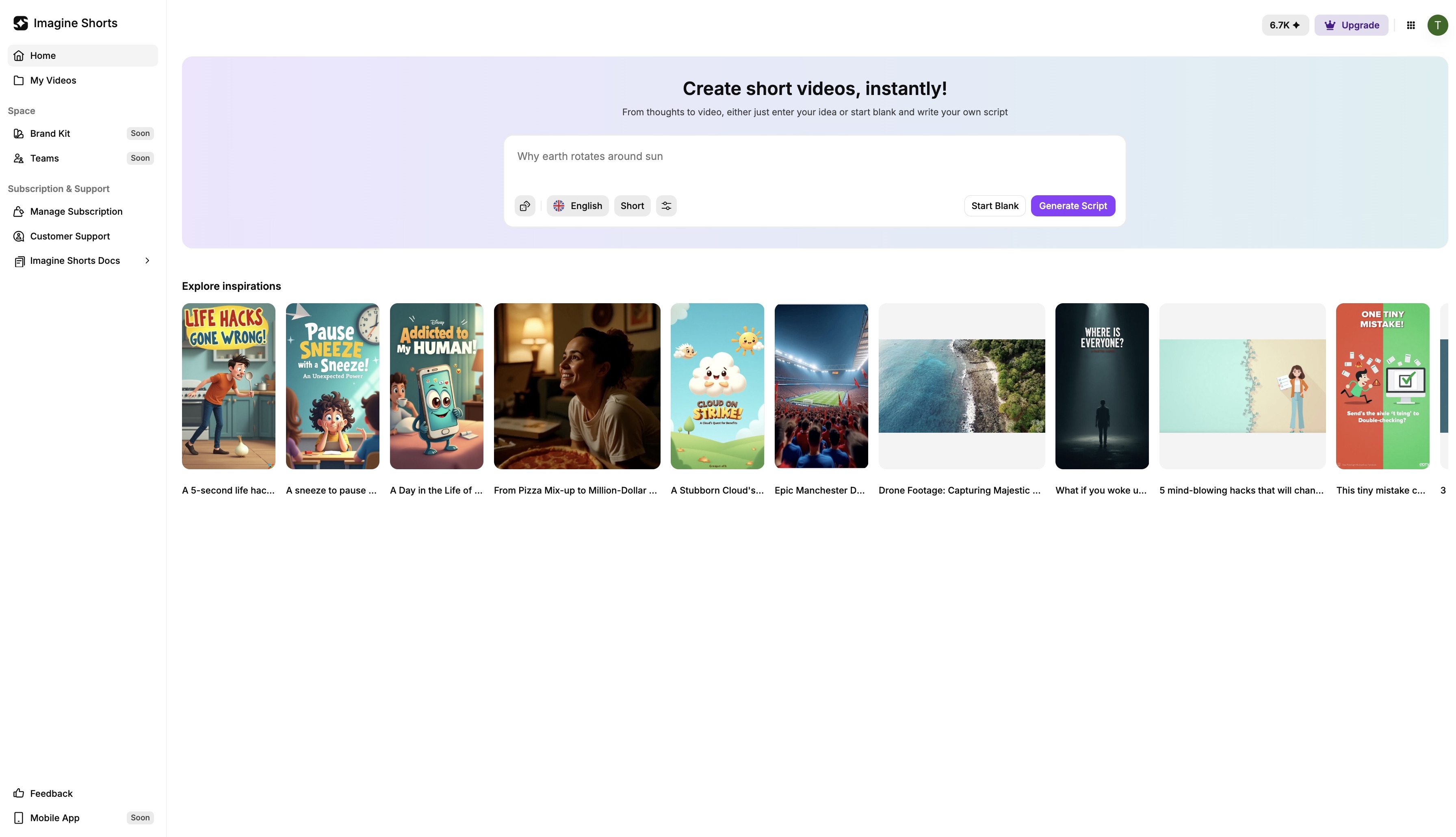 ImagineShorts dashboard
