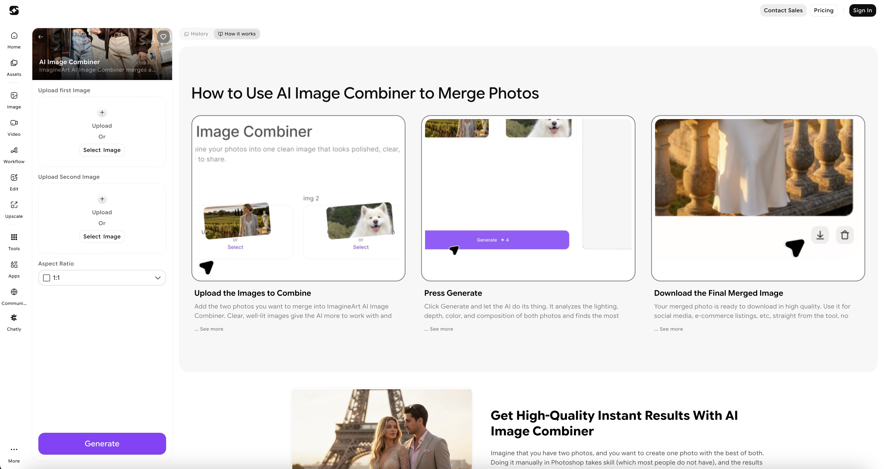 ImagineArt AI Image Combiner places your product into any scene with matched lighting, natural shadows, and zero manual masking.