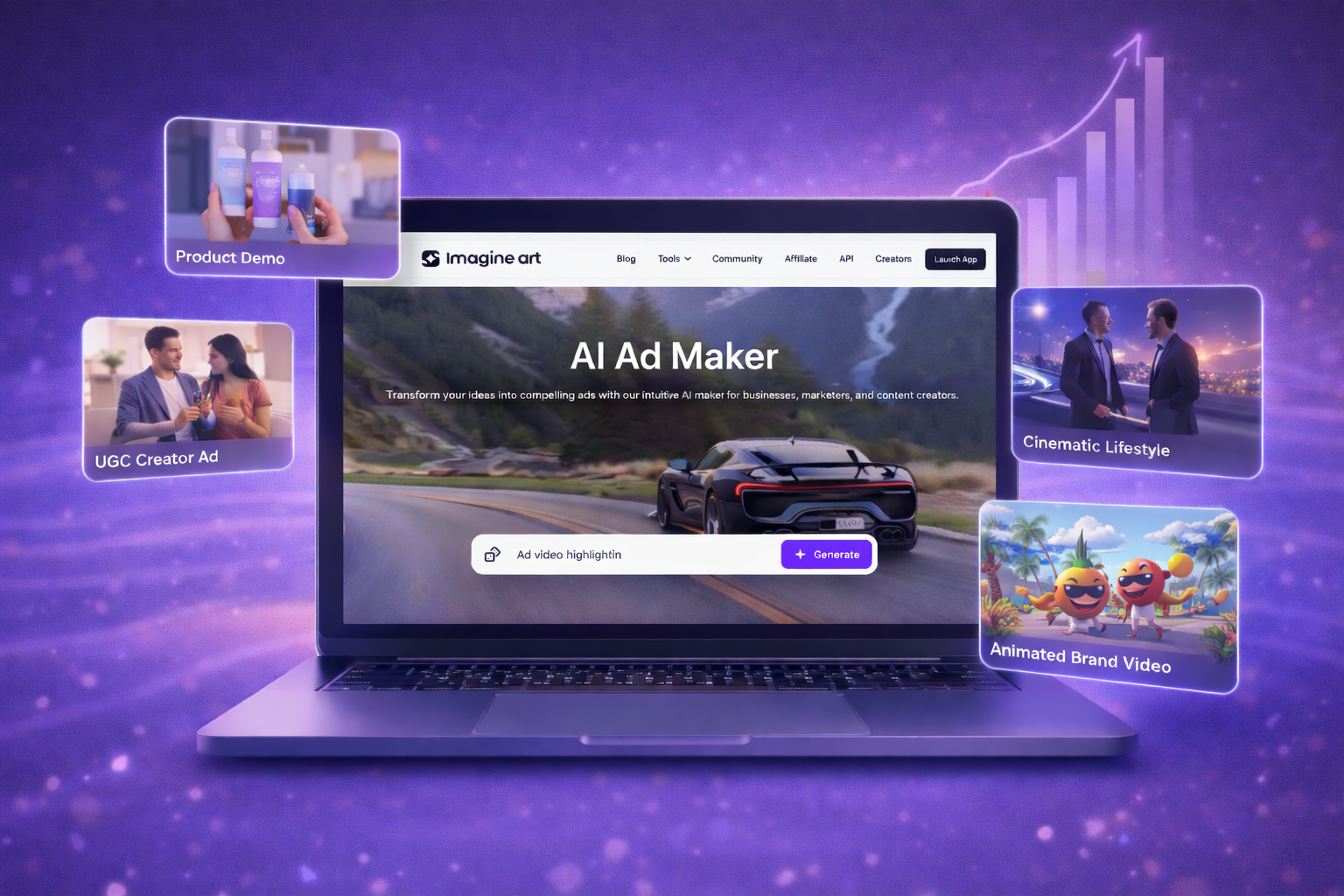 ImagineArt's Ad Maker can generate ad sets from a single video concept