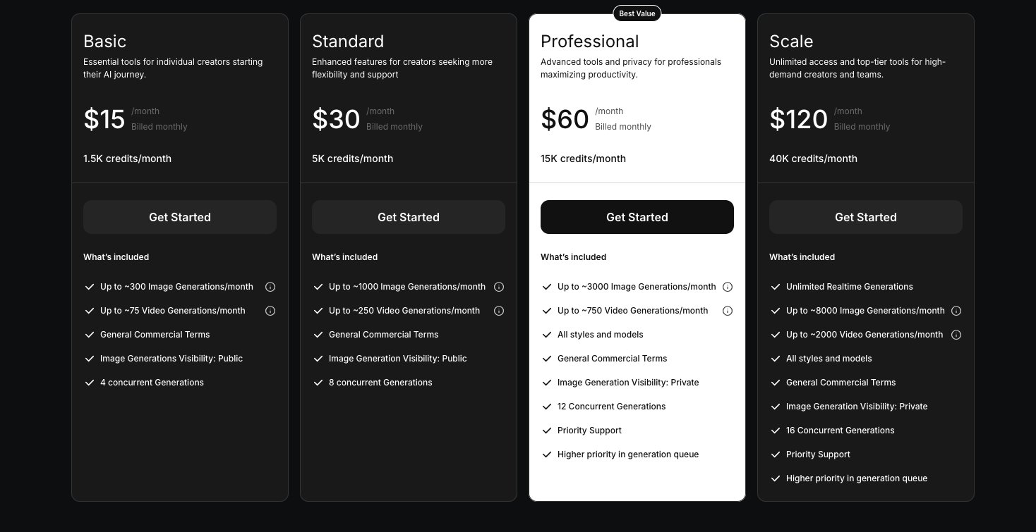 ImagineArt - AI Image and Video Generation Pricing
