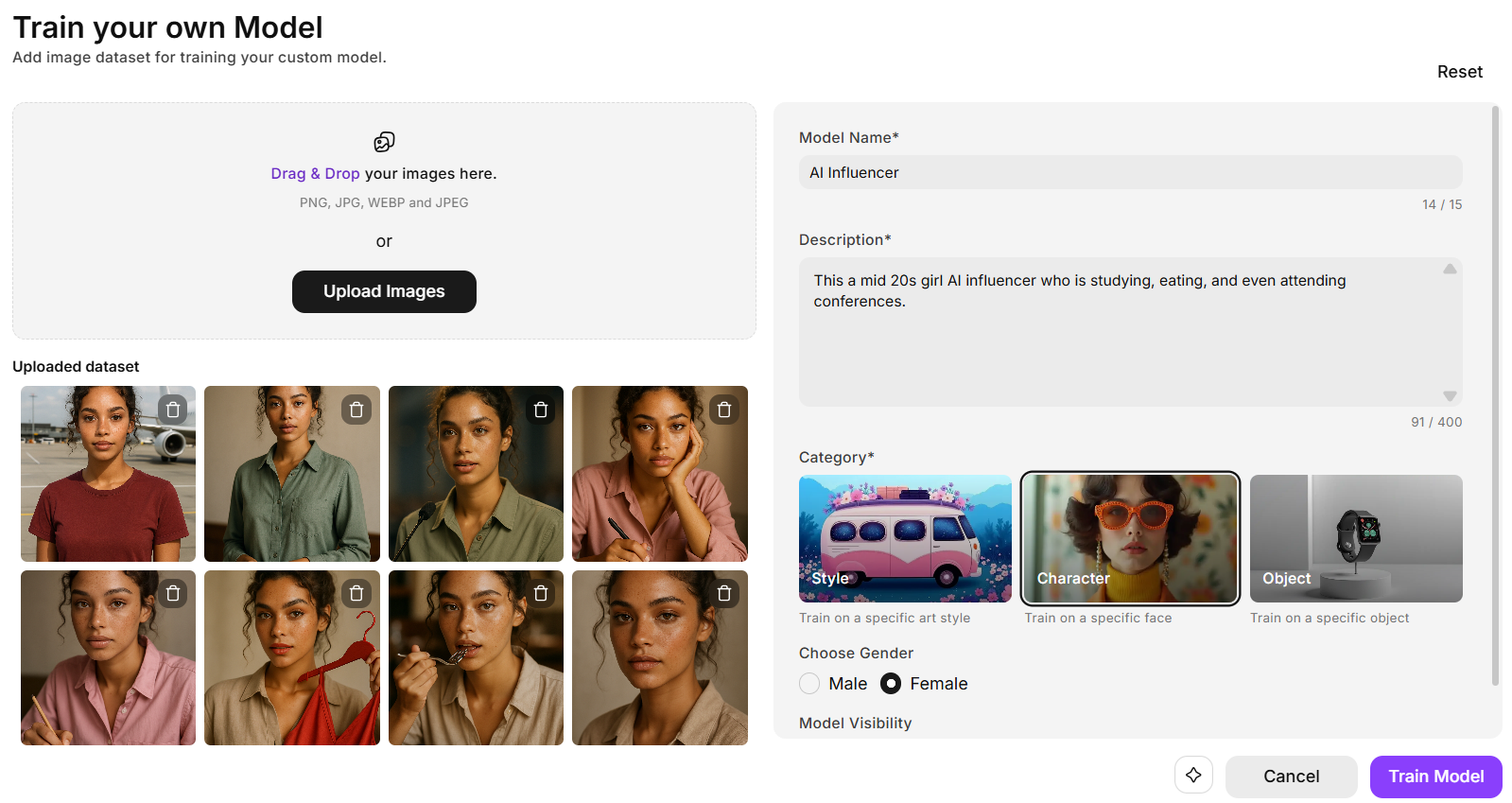 Add AI influencer name and details