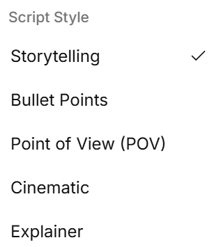 Script Style Options in ImagineShorts