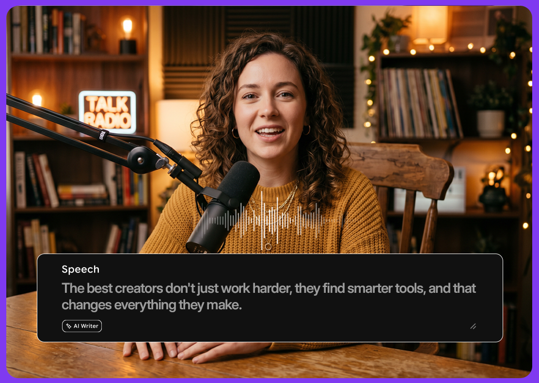 Type a prompt describing the mood, genre, tempo, or vibe you're going for. The more detail you give, "upbeat lo-fi with a warm piano feel" or "cinematic orchestral build for a product launch", the closer the result is to exactly what you imagined.
