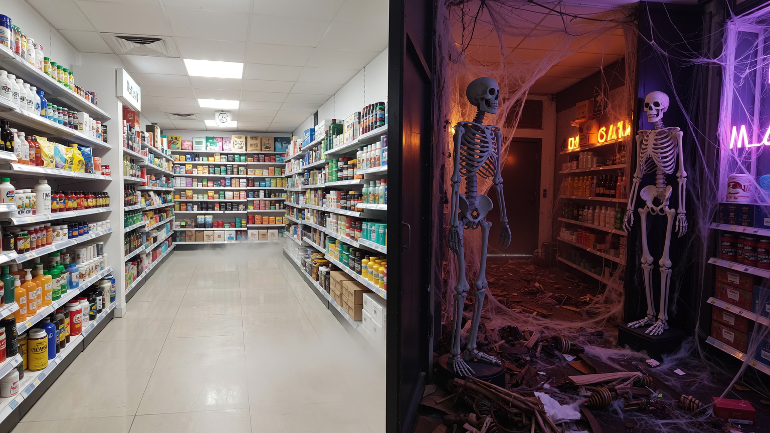 Halloween "before & after" visuals generated by ImagineArt