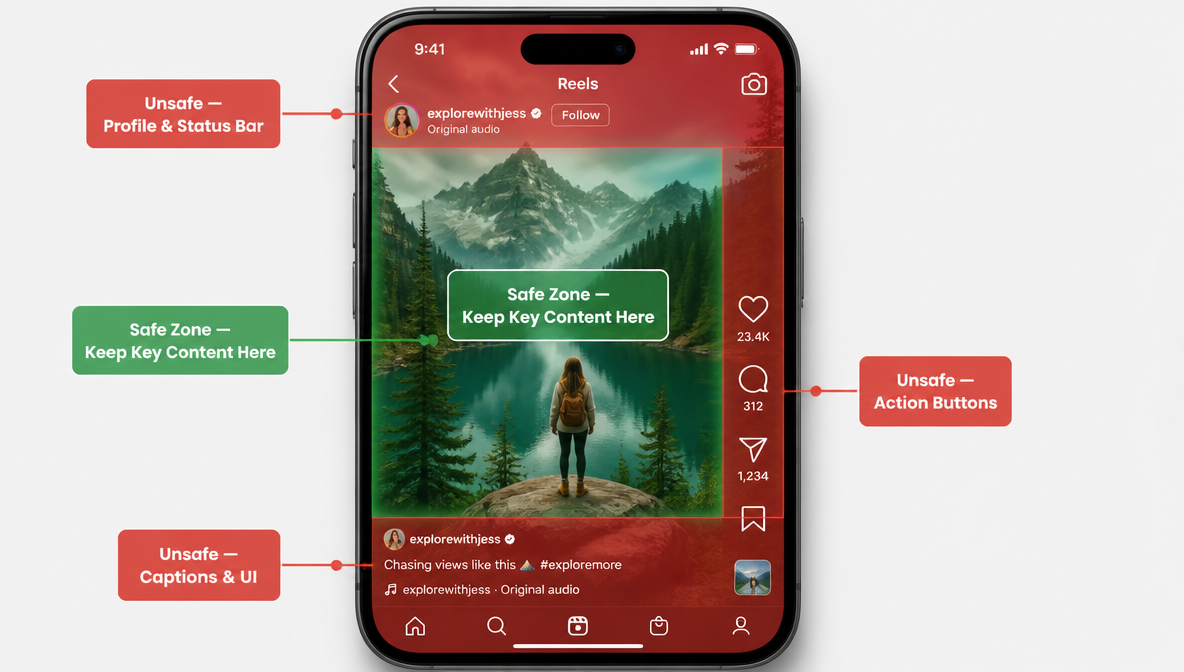 Instagram Reels safe zone instructions, generated by ImagineArt AI image generator