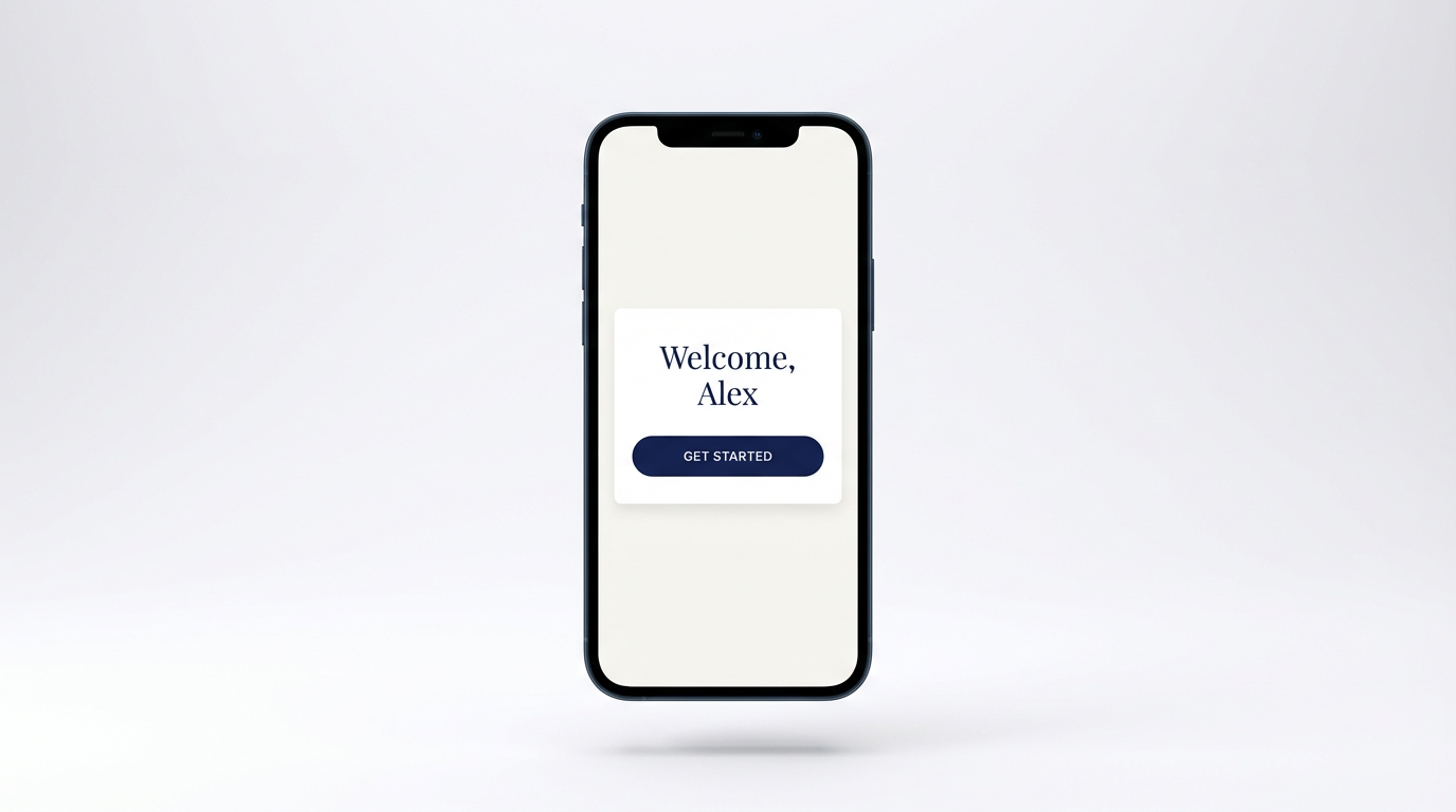 Smartphone screen displaying a minimal app interface with generous white space and two-color palette — minimalist UI design example