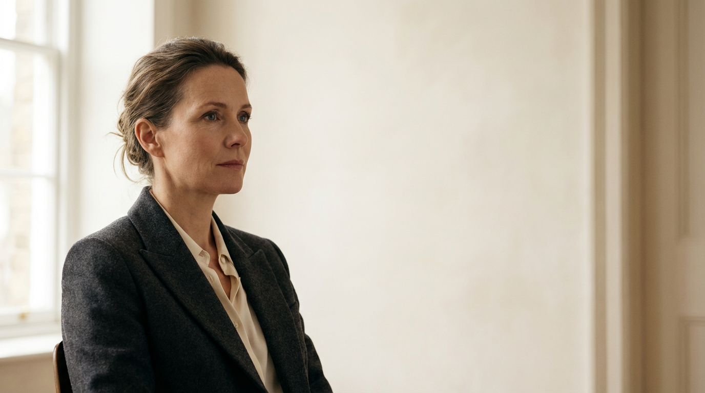 An editorial portrait demonstrating the balance principle of design through asymmetrical composition