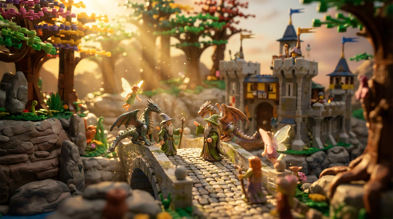 Dragons, wizards, and fairies in a magical mini world -- generated by ImagineArt AI Image Generator