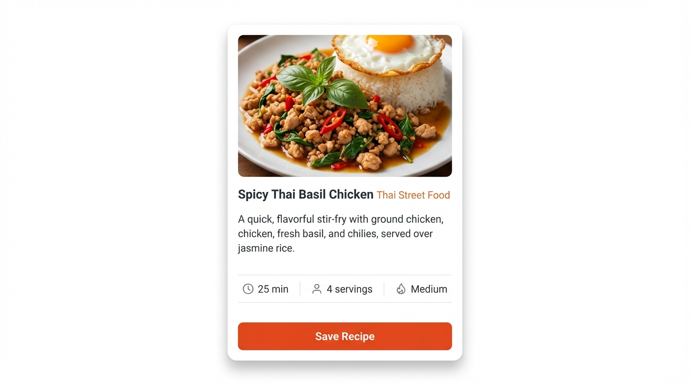 Recipe app UI card showcasing proximity principles of design