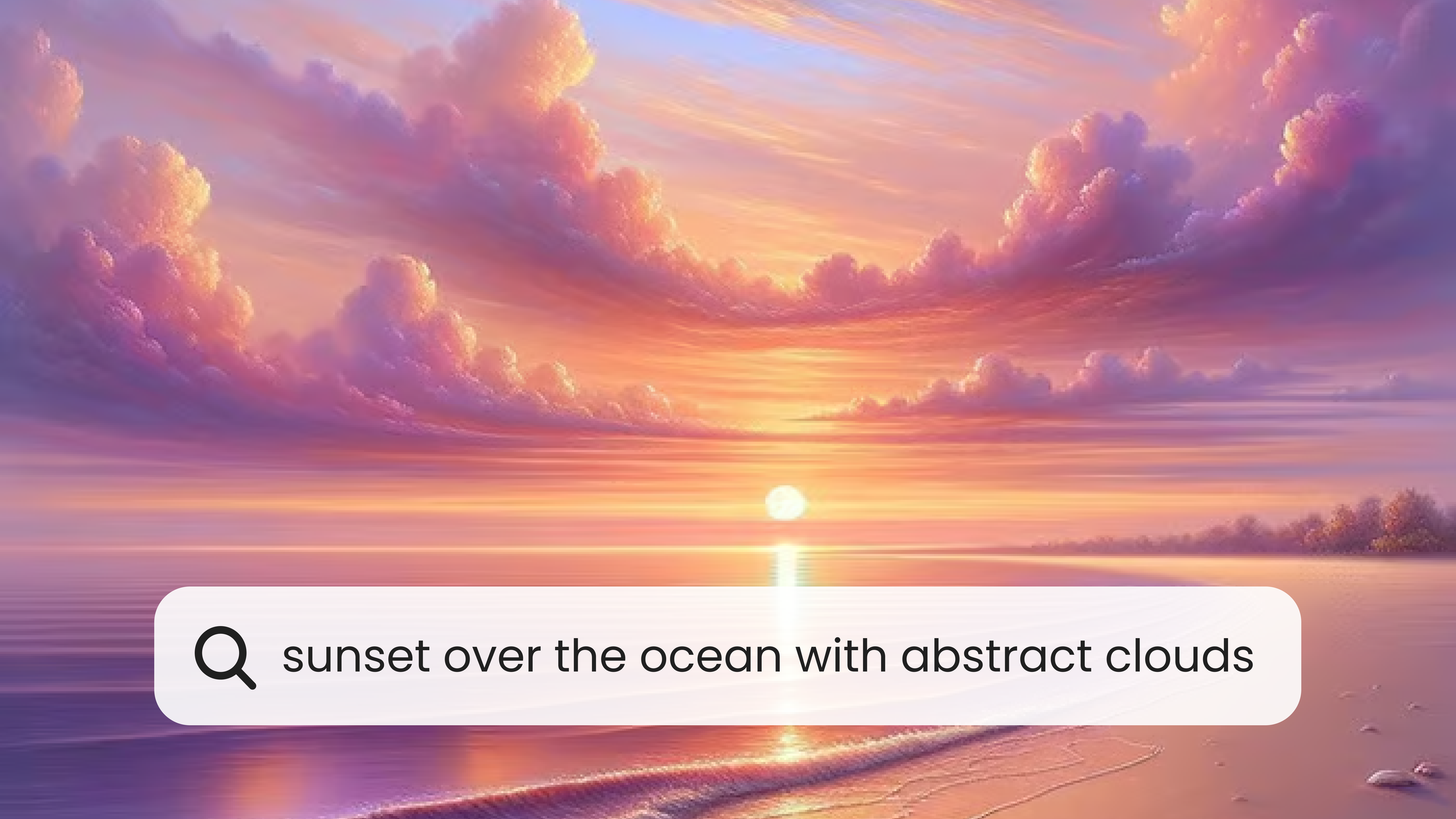 A vibrant landscape generated from the text 'sunset over the ocean with abstract clouds.